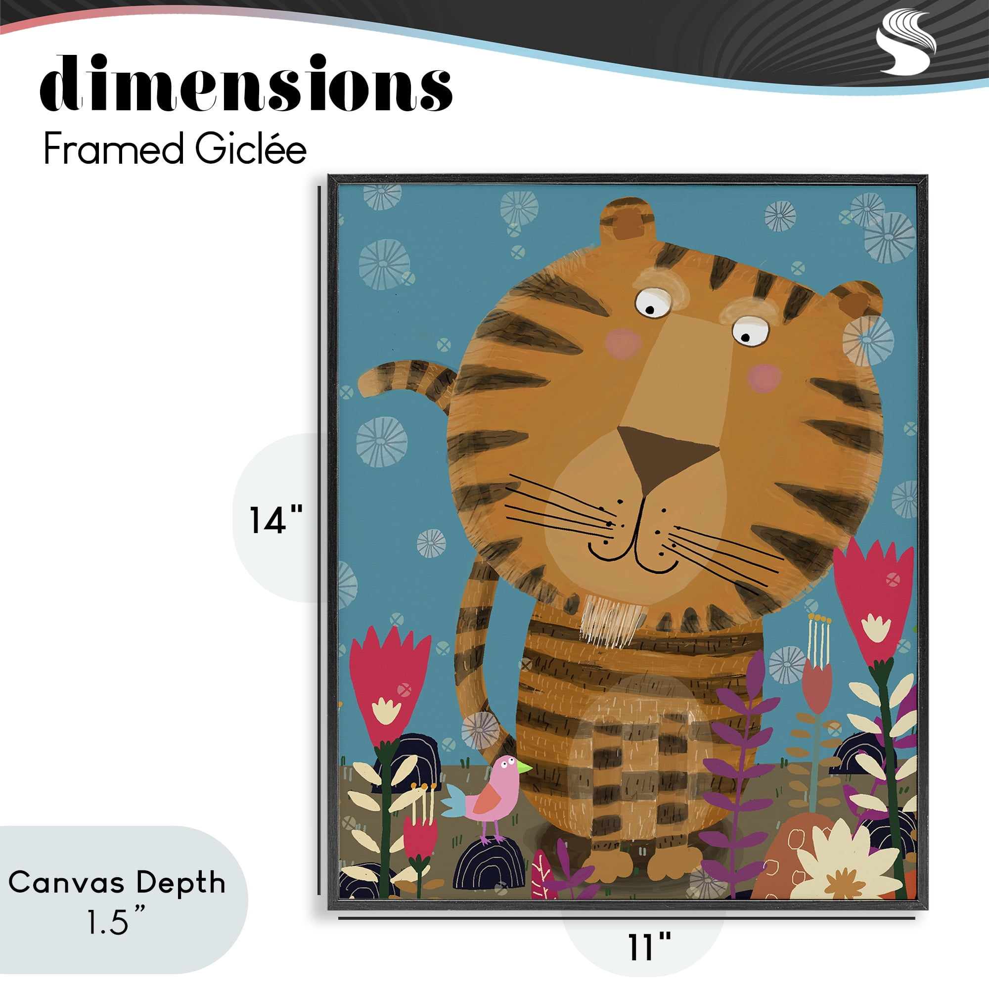 Stupell Industries Boho Tiger & Flowers Black Framed Giclee Art, design by Carla Daly
