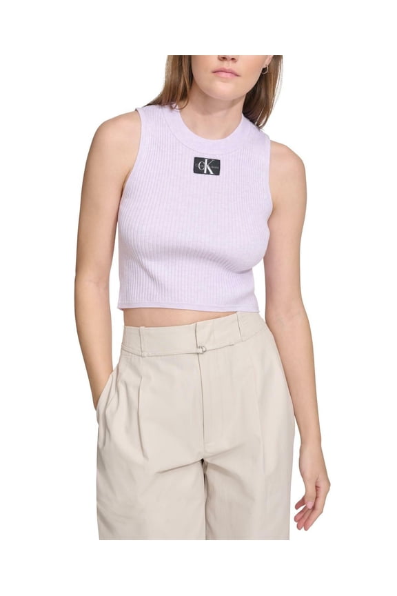 Womens Ribbed Angled Hem Cropped Logo Top White Size XS NWT