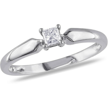 Miabella 1/5 Carat T.W. Princess Cut Diamond Solitaire Ring in 10kt White Gold