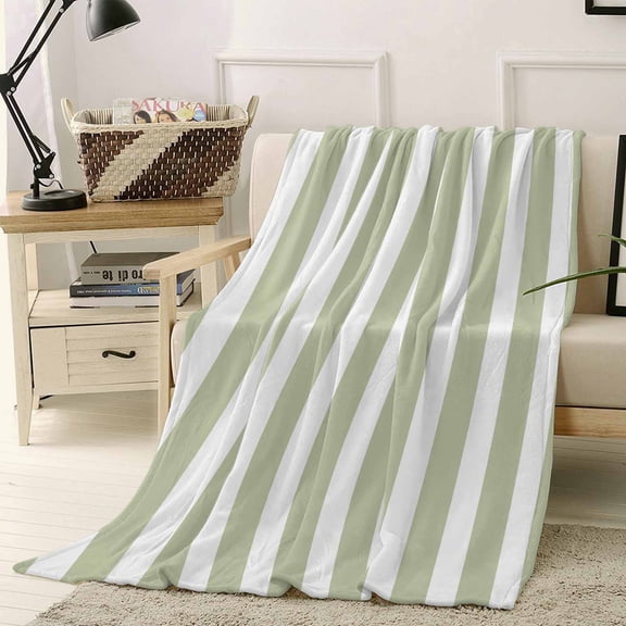 Throw Blanket Fleece Throw Blanket 40x50in, Sage Green and White Stripe Art Soft Lightweight Bed Blankets Minimalist Modern Line Texture Fuzzy Couch Blankets for All Season