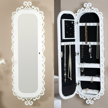 Belham Living Wall Scroll Locking Jewelry Armoire - High Gloss White - 16.5W x 50H in.