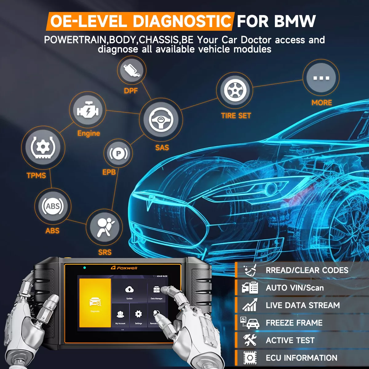 Foxwell GT30 for BMW OBD2 Scanner Automotive Bi-Directional Control Scan Tool, All System Active Test OBD2 Scanner, Full System Car Scanner 11 Hot Reset Services Car Code Reader Auto Analyzer