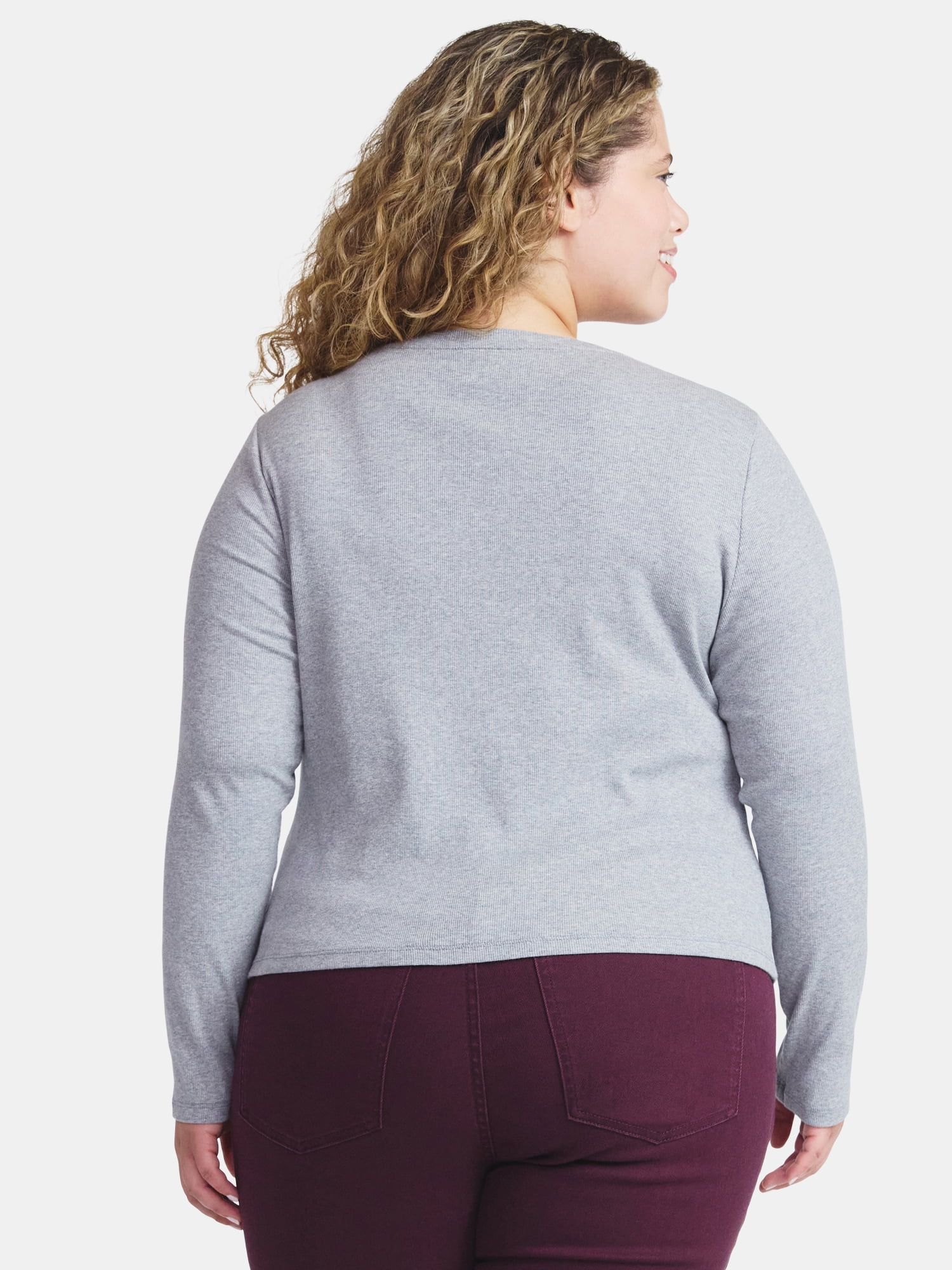 Terra & Sky Women's Plus Long Sleeve Notch Neck Top, Sizes 0X-5X