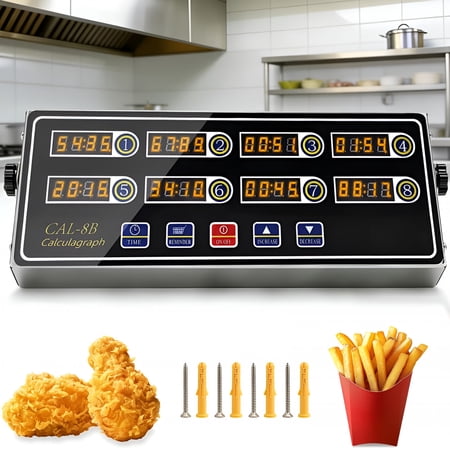 GJX 8-Channel Digital Kitchen Timer Commercial Stainless Steel with Large LCD Loud Alarm 99H Memory Waterproof Timer for Restaurant Baking Home