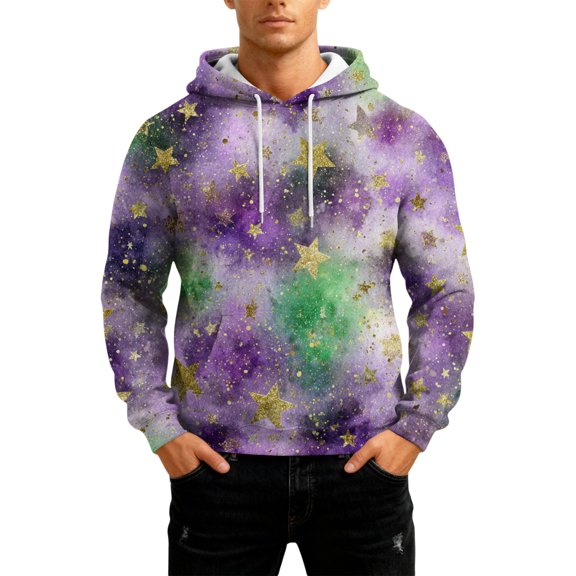LNZGNM Mens Mardi Gras Sweatshirt Printed Oversized Sweatshirts with Pockets Long Sleeve Pullover Novelty Winter Tops,Light Purple M