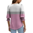 thumbnail image 4 of Uaswgudfs Tees for Women Trendy Tops Dressy Patchwork Color Combination Casual 3/4 Sleeve Shirts Round Neck Summer Clothes Trendy Ladies Blouses 2025, 4 of 8