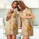 thumbnail image 4 of Fotbe Retro Honey Bees Bata de Dormir para Mujer con Estampado, Camisón de Algodón de Manga Corta, Ropa de Dormir Casual, 4 of 6