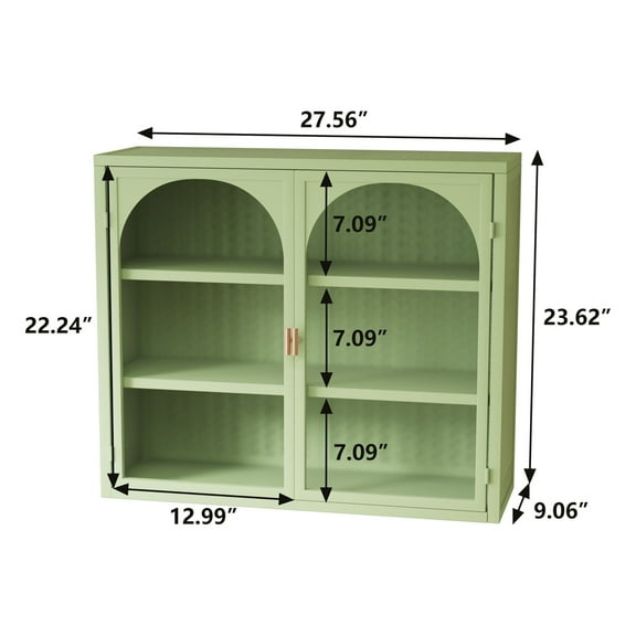 27.56"Glass Doors Modern Two-door Wall Cabinet with Featuring Three-tier Storage for Entryway Living Room Bathroom Dining Room,Wall Cabinet with Characteristic Woven Pattern,Green