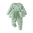 thumbnail image 1 of ameIAEA Baby Girl Outfit Toddler Fall Clothes Ribbed Knit Print Long Sleeve Ruffle Tops Pants 2 Pcs Set, 1 of 7