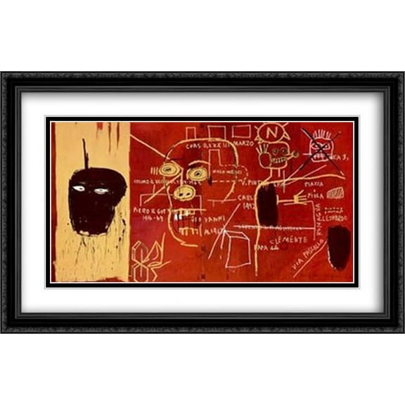 Florence 2x Matted 40x26 Large Black Ornate Framed Art Print by Jean Michel Basquiat