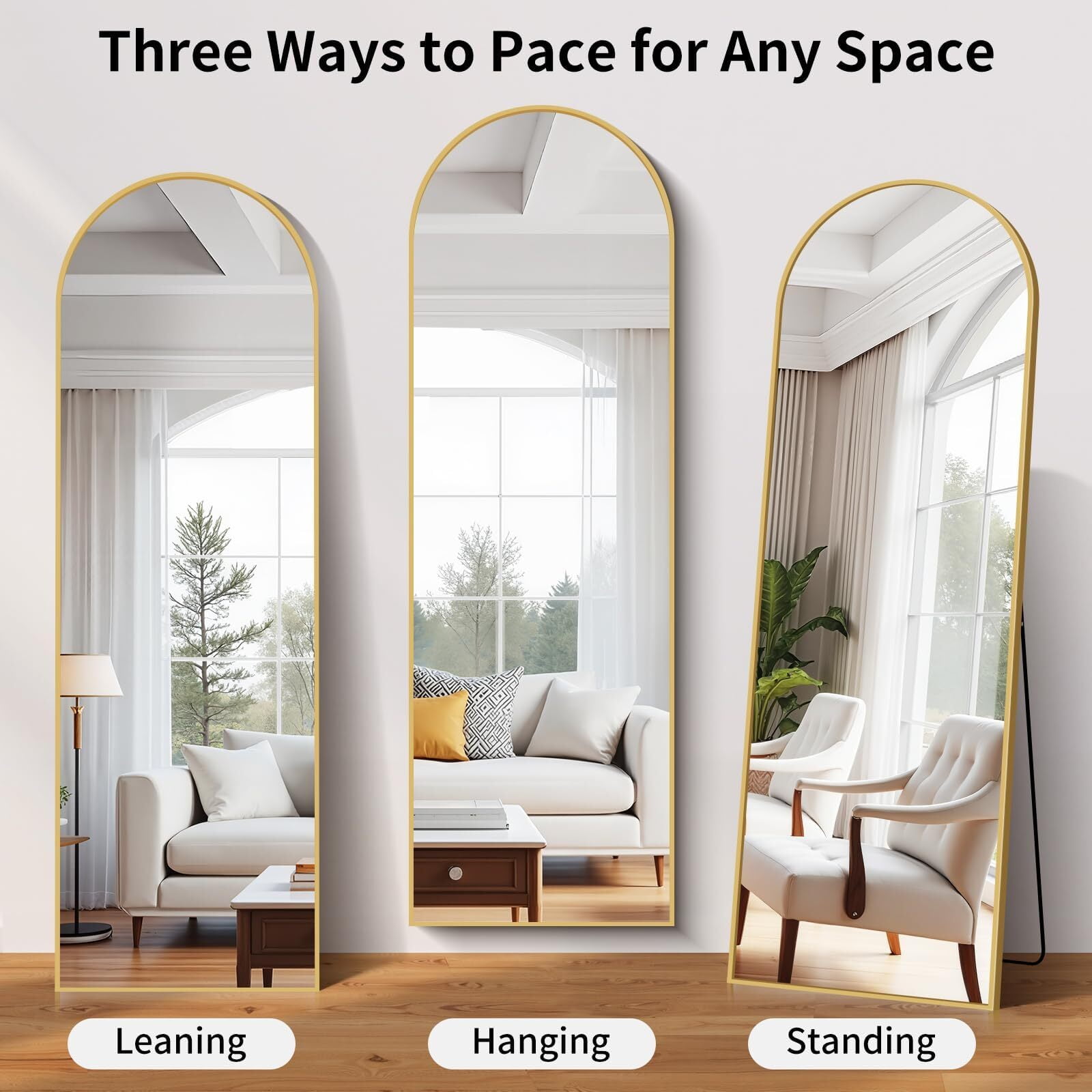 Anyrose 68"x22" Arched Full Length Mirror Aluminum Alloy Frame Floor Mirror,Gold