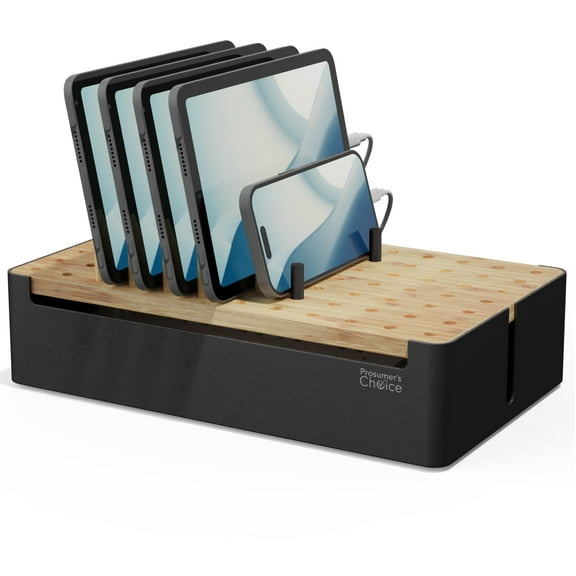 Prosumer's Choice Bamboo Charging Station - Wood Dock Organizer for Apple & Android Phones, Tablets, iPads - Cables Not Included