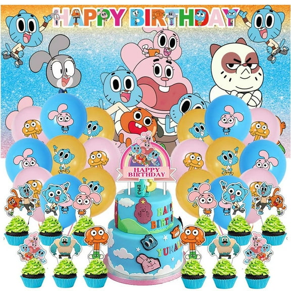 The Amazing World of Gumball Birthday Latex Balloons Party Supplies Kit Decor Banner Decorations Backdrop Cake Topper