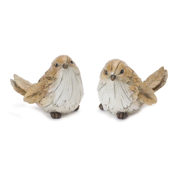Melrose Carved Leaf Bird Tabletop Figurines - 5.25" - Set of 2