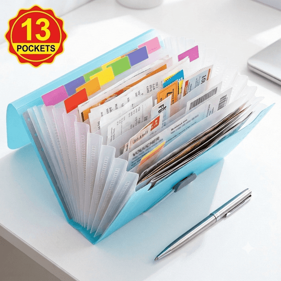 A6 Accordion File Folder for Bills Receipts and Coupons - Mini Expanding Organizer with 13 Slots - Polypropylene Document Storage for Home Office Travel or School