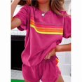 thumbnail image 2 of ZEHJUHAN Women's Summer Round Neck Short Sleeve 2-Piece Set - Striped Casual Top & Shorts Outfit Rose Red，XXL, 2 of 5