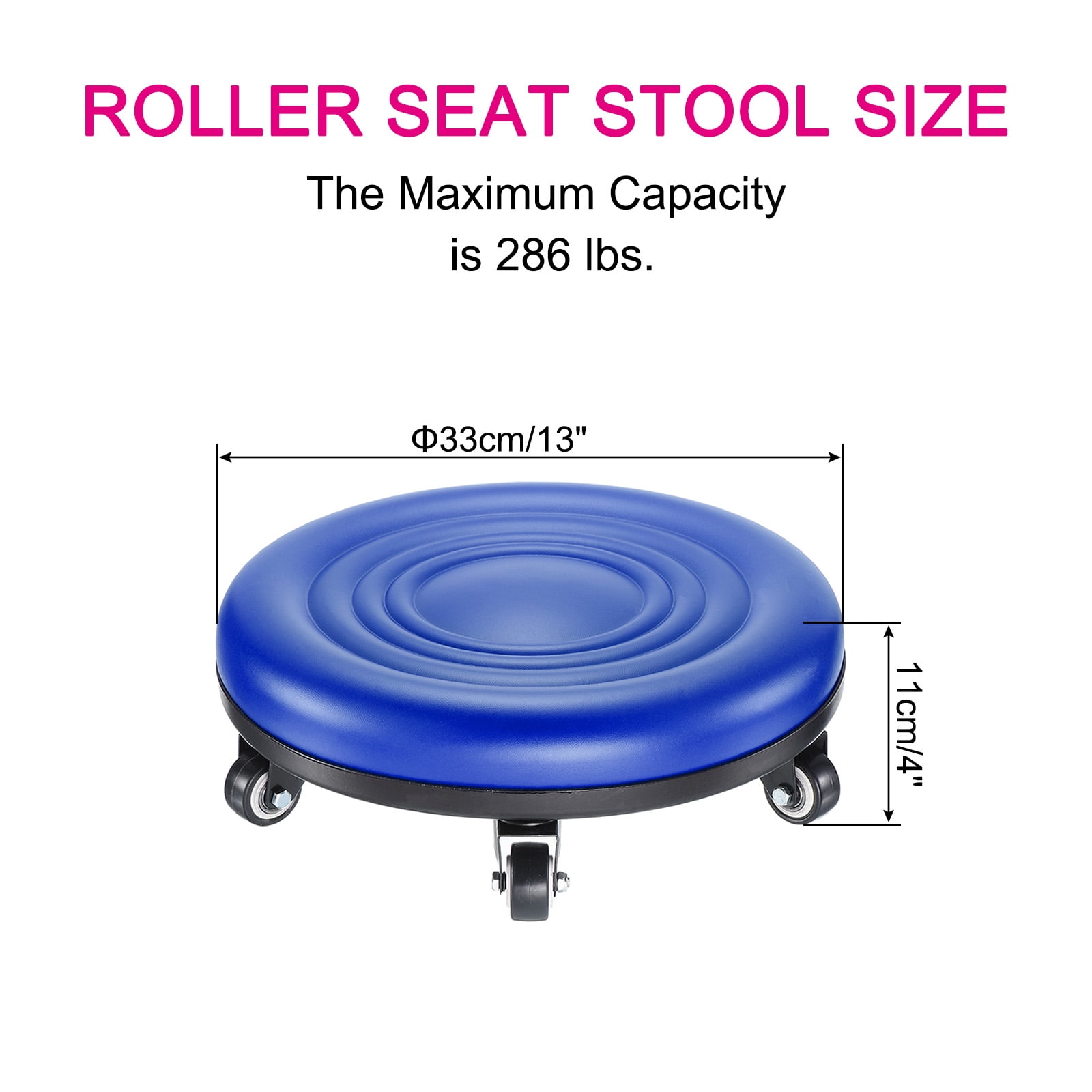 Unique Bargains Low Roller Seat Wheel Stool Chair PU Leather Rolling Stool Blue
