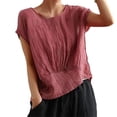 thumbnail image 2 of Plus Size T-Shirt for Women Casual Short Sleeve Tops Crew Neck Solid Color Cotton Linen Crop Top, 2 of 6