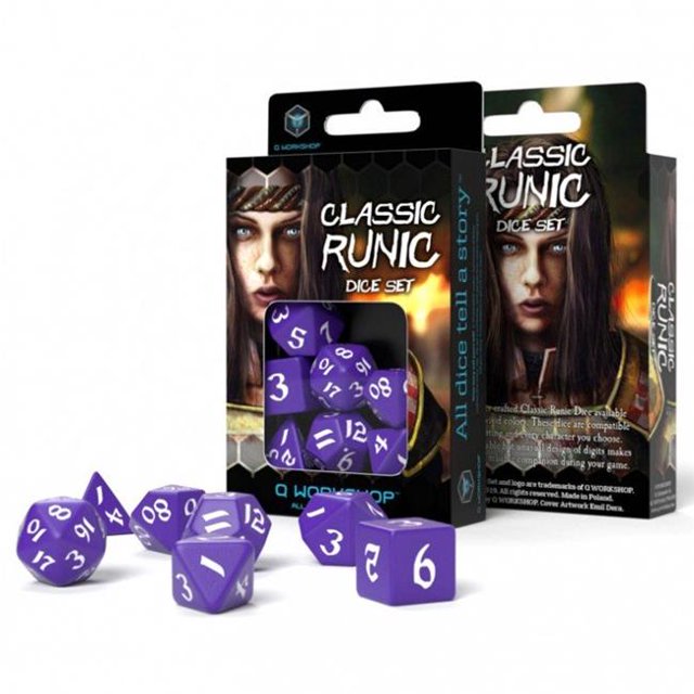 Q-workshop QWOSCLR2B dés Classiques Runic, Violet & Blanc - Ensemble de 7