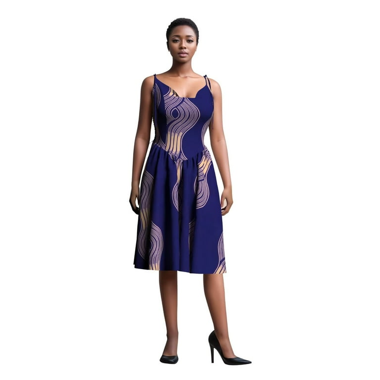 Bintarealwax Womens Tie Strap Dress Summer African Print Ankara Sleeveless  Smocked A Line Swing Mini Dress - Walmart.com