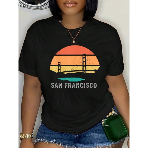 100% Cotton Vintage Golden Gate Bridge, San Francisco City Gift, USA T-Shirt Women's Men's Graphic Tee Casual Tops