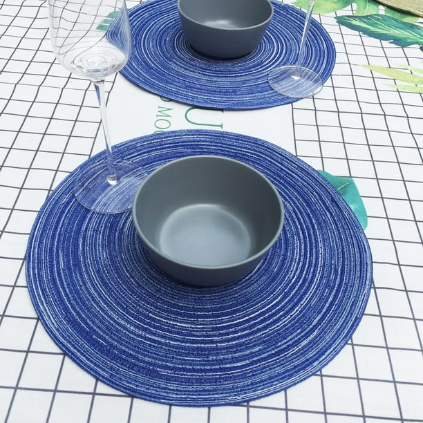 Fiudx Mantel Individual Redondo, Aislante y Transpirable, Tejido a Mano, Accesorio de Cocina Resistente Al Calor, Elegante Decoración de Mesa, Versátil para Sala de Estar, 35 Cm, Azul