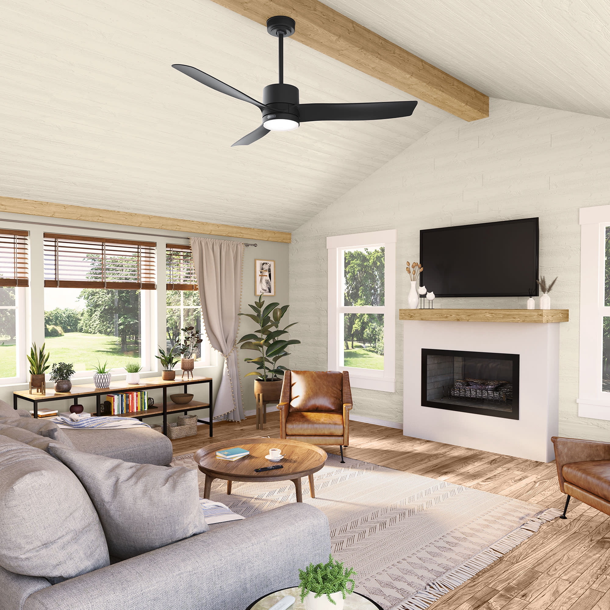 Hunter 60 inch Bolsa Matte Black Ceiling Fan with LED Light Kit and Handheld Remote