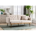 thumbnail image 6 of FFH Convertible Futon Sofa Bed, Velvet Upholstered Sleeper Sofa Loveseat, Beige, 6 of 8
