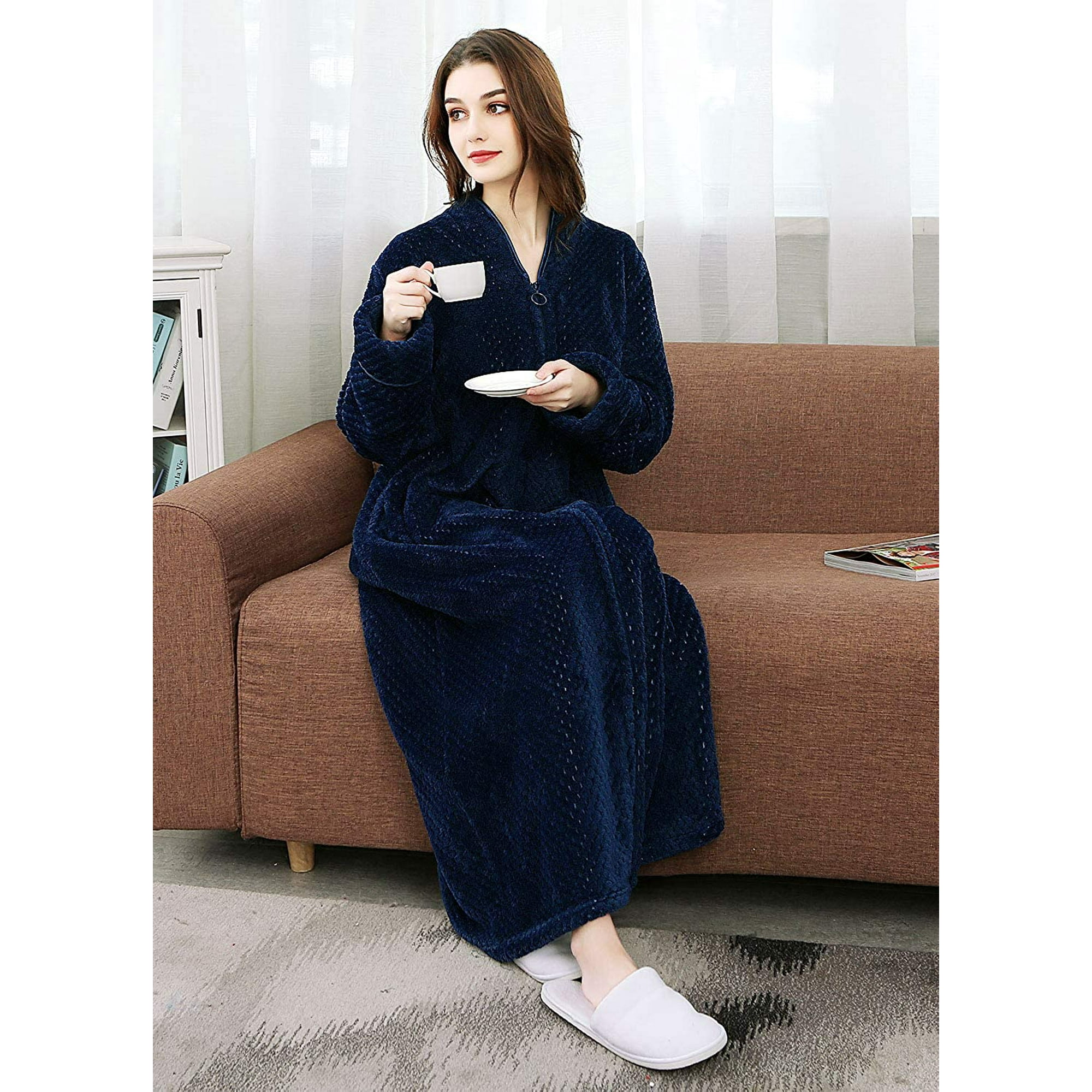 Femmes Zip jusqu a Peignoir Femme Fermeture Eclair Molleton Robes en Peluche Dames Chaud Longue Pleine Longueur Housecoat Vetements de Nuit M L XL Walmart