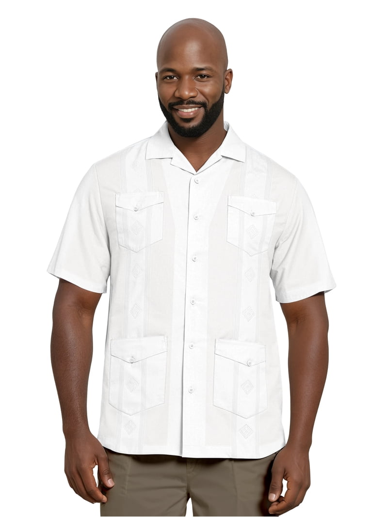 ハイダーアッカーマン　シャツ　ホワイト Havanera Men's and Big Men's Camp Collar Guayabera Short Sleeve
