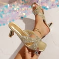 thumbnail image 2 of Gpaecead Women Sequined Rhinestone Low Heel Mules Square Toe Glitter Crisscross Strap Metallic Heel Spring Summer Party Elegant Shoes,Gold, 2 of 8