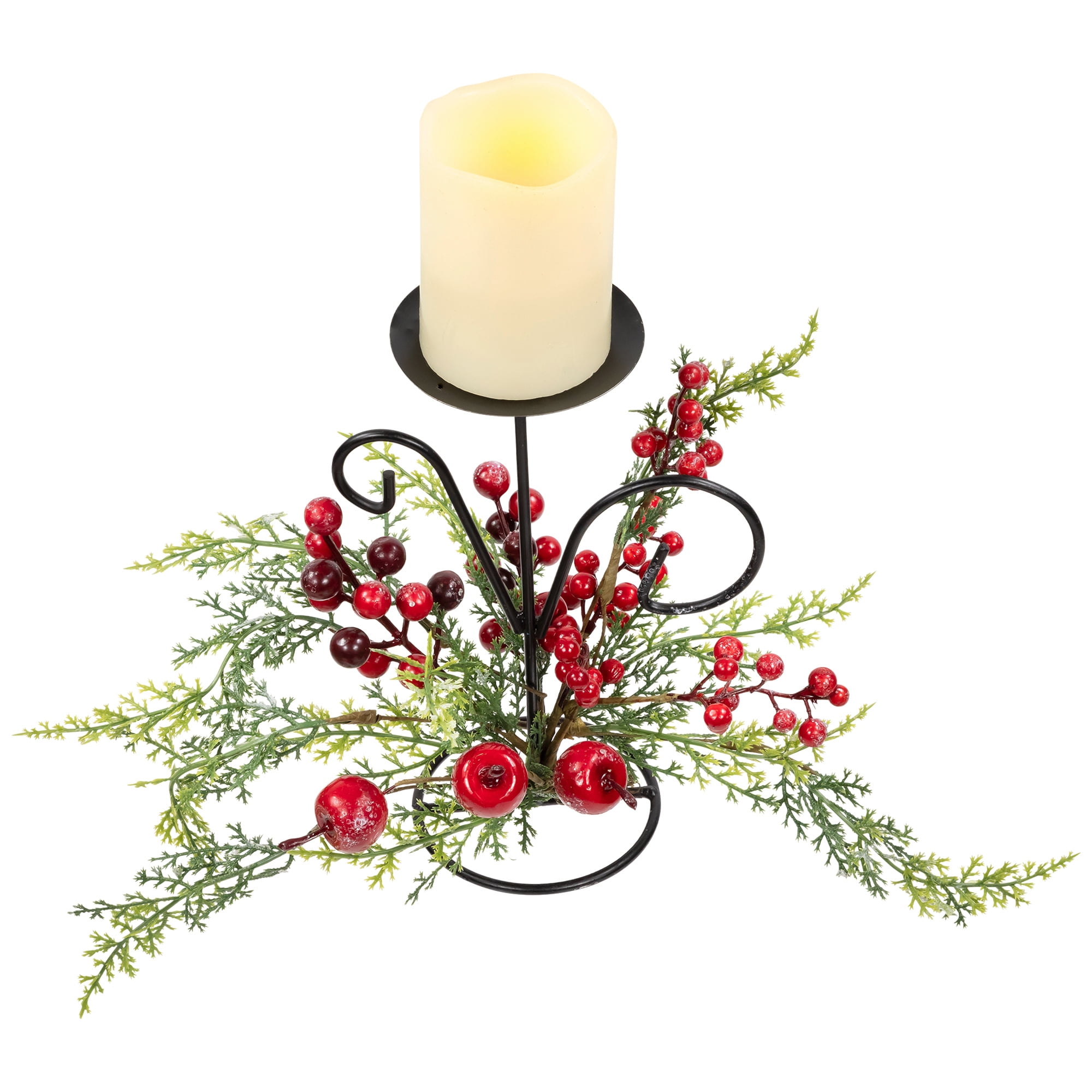Northlight Apples and Berries Christmas Pillar Candle Holder - 10" - Green and Red