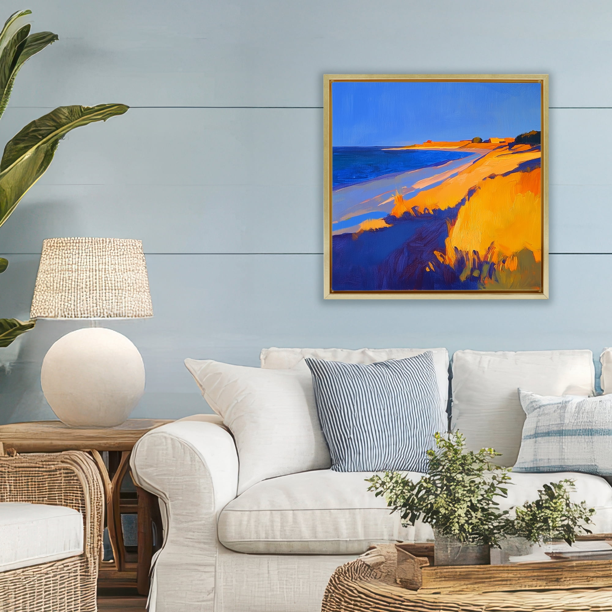 Stupell Industries Complimentary Coast Seascape Gold Framed Floater Canvas Wall Art, design by Walker Noble