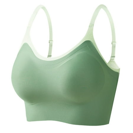 REORIAFEE Full Coverage Bras for Women Gathered Together No Wire Bras Seamless Adjustable Straps Brassiere Comfy Spaghetti Straps Breathable Corset Underwear Comfortable Lingerie Green XL