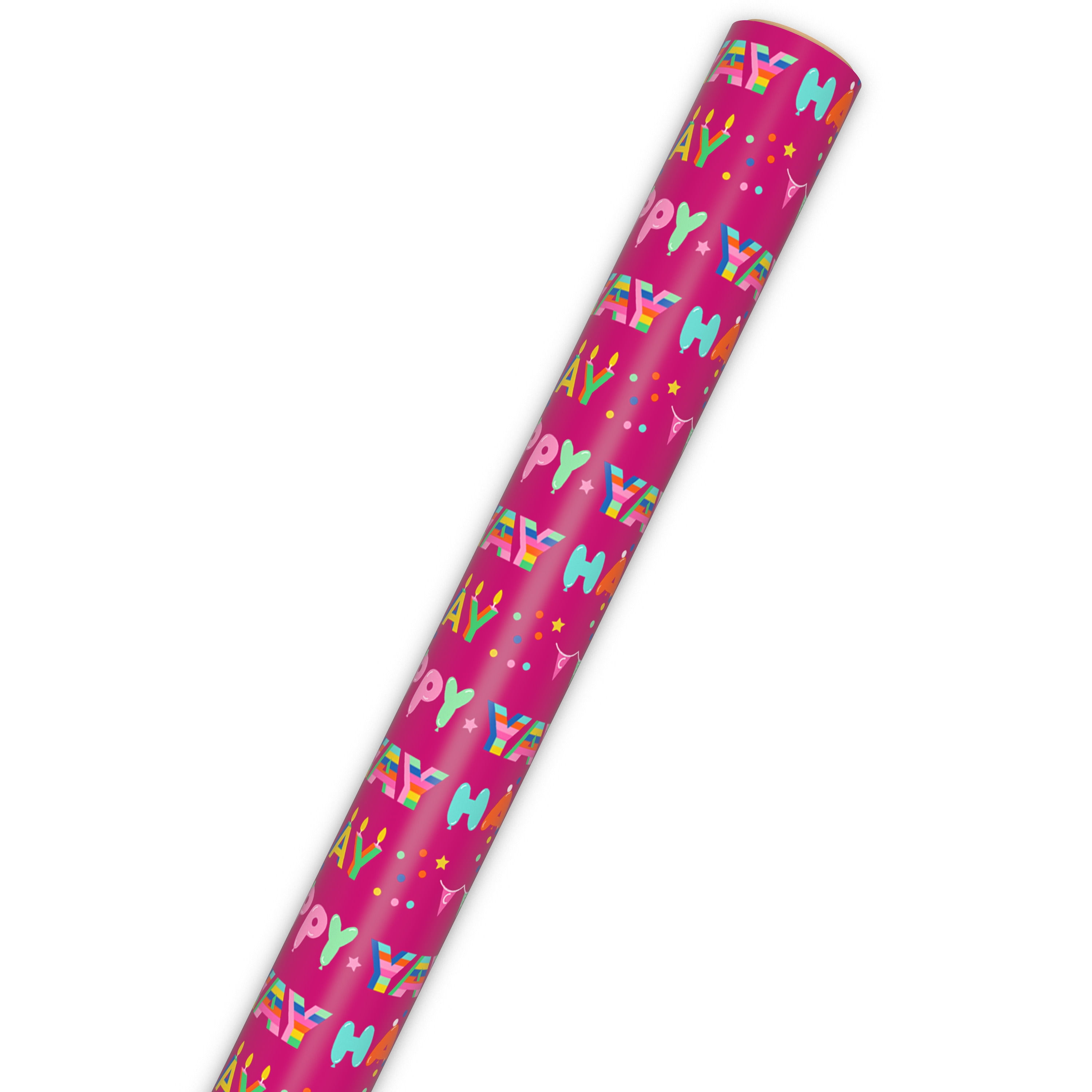 Hallmark Birthday Wrapping Paper Roll (Festive Lettering on Pink) 20 Sq. ft.