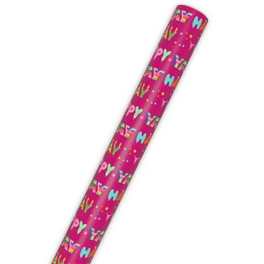Hallmark Birthday Wrapping Paper Roll (Festive Lettering on Pink) 20 Sq. ft.