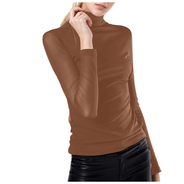 Women Blouses Skin Tight Athletic Shirt Women Toe Button down Shirt Dress  for Warm Long Sleeve Undershirt for V Neck Half Womens Casual Tops Summer  Base Layer Top Long Coffee M -