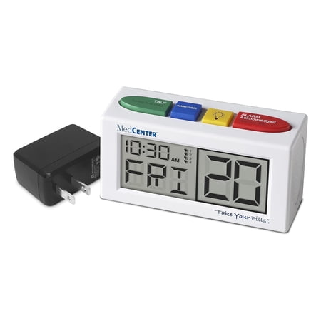 MEDCENTER Talking Alarm Clock HSA/FSA, Medication Pill Reminder Clock, Alarm Clock for Dementia and Visually impaired - Digital Clock Ex Large White (With Adapter) Gift for Mom, Dad, Elderly, Seniors