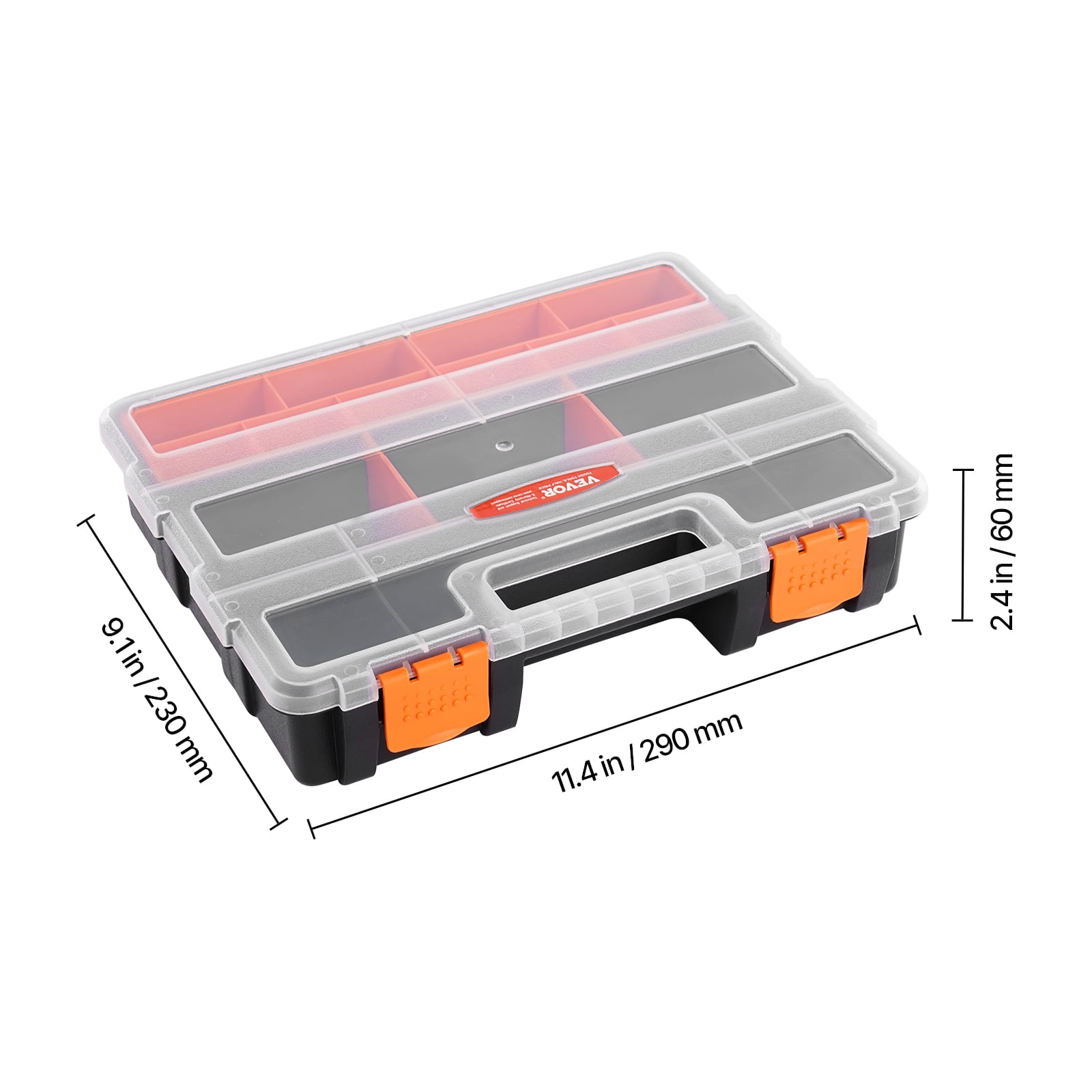 VEVOR 3-Pack Small Parts Organizer, 21 Compartments Tools Organizer Box with Removable Dividers, High-Quality PP Hardware Storage Box with Safety Latch & Portable Handle for Nuts, Bolts,Screws,Nails