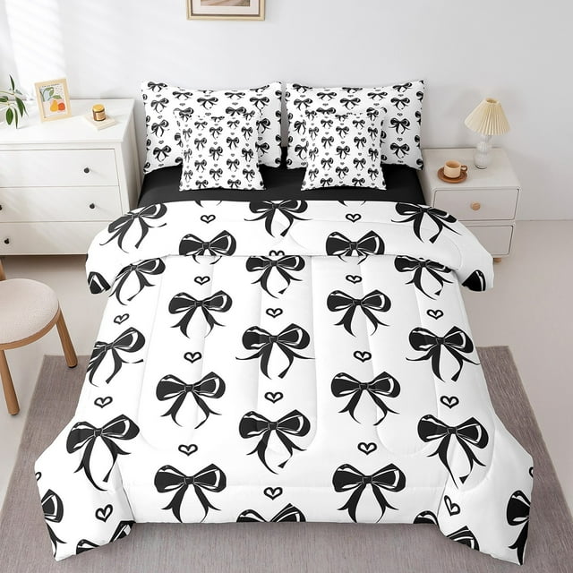 Erosebridal Ensemble de Literie Princesse avec Nœud, Format Simple, Ensemble de Lit Noir avec Nœud, Décor de Dessins Animés, Réversible