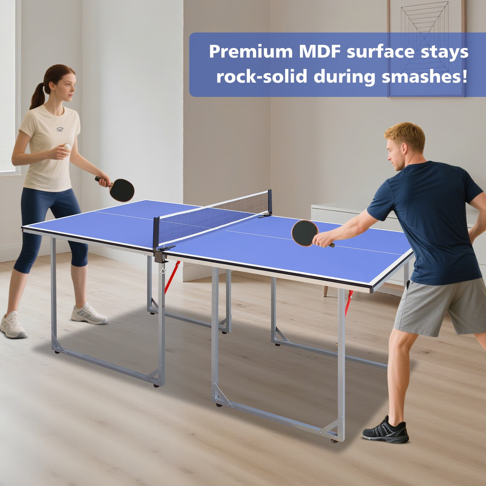 HooKung 6ft Ping Pong Table Foldable Table Tennis Table for Indoor Outdoor with Net, Table Tennis Paddles and Balls, Multi-Use Family Game Table for Kid Teenager Adult