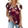 thumbnail image 4 of USSUMA Plus Womens Tops Dressy Casual Women's Tops Petal Short Sleeve Summer T Shirts Loose Fit V Neck Casual Basic Tee Shirts Floral Print Tank Tops, 4 of 7