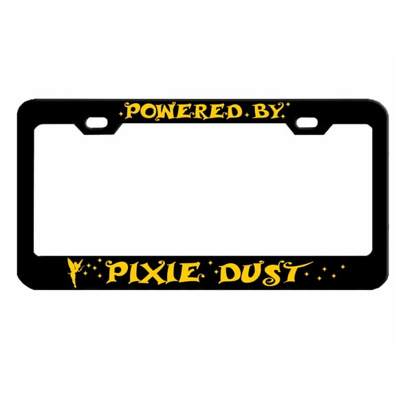 Powered by Pixie Dust Style Metal License Plate Frame Personalized/Car Accessories Car Tag Holder Cover (Black/Yellow)