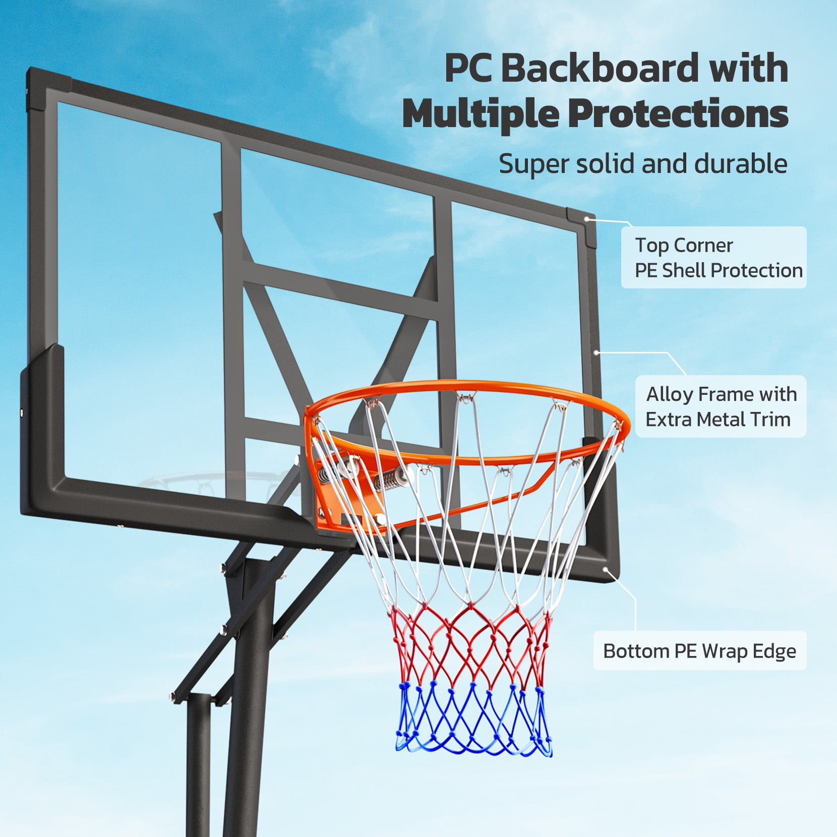 Tonbux Basketball Hoop Outdoor Portable, 10ft Quickly Adjustable Basketball Goal System with 44 Inch PC Backboard & Wheels for Court/Backyard/Driveway