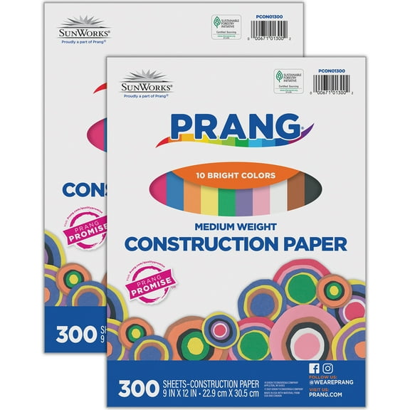 Prang Construction Paper, Medium Weight, 10 Assorted Colors, 9" x 12", 300 Sheets Per Pack, 2 Packs