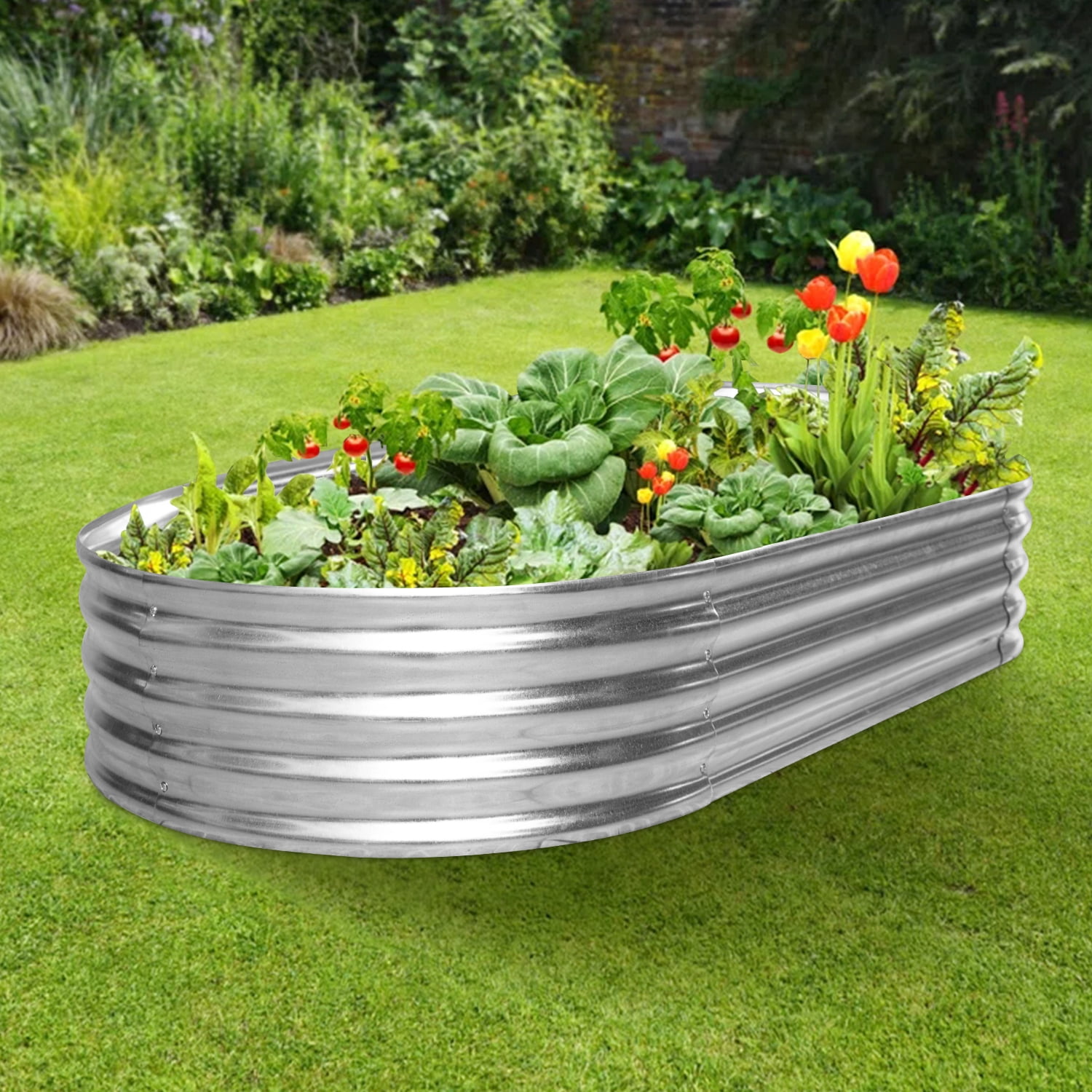 Galvanized Planters 6x3x1ft Raised Garden Bed Outdoor Planters for Vegetables Flowers Raised Planter Galvanized Steel Garden Planter Box , Silver