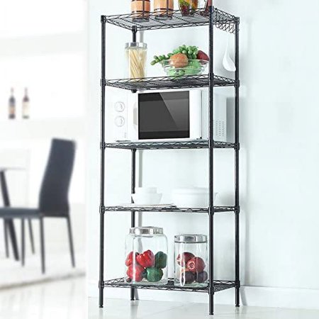 Lykos Changeable Assembly Floor Standing Carbon Steel Storage Rack Wire Shelves Unit Adjustable Metal Shelf Rack Kitchen Storage Organizer (Black, 5-Layer)