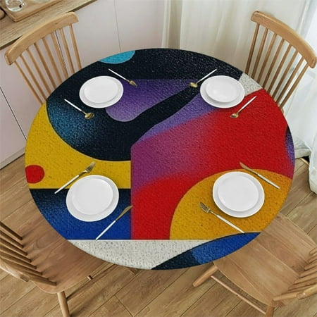 

Ullo0ord Colorful Fitted Round Table Cloth Waterproof Stain Resistant Elastic Stretch Tablecloth Wipe Clean Table Cover for Indoor Use 42 -46