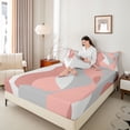 thumbnail image 4 of jejeloiu Modern Geometric Striped Queen Sheet Sets,Pink White Gray Bed Set For Girls Kids 4pcs, 4 of 7