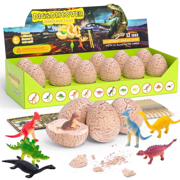 DoDoMagxanadu Dino Egg Dig Kit-12 Dinosaur Eggs, Dino Egg Excavation Kit for Dinosaur Birthday Theme Party Science STEM Toys Easter Paleontologist Gift for Boys Girls Kids